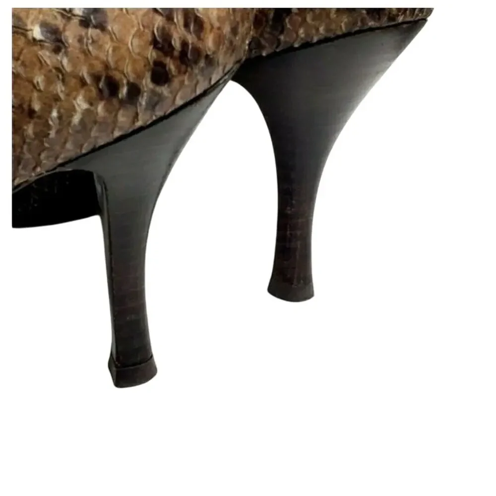 Stuart Weitzman Brown Size 8 1/2‎ Snake Skin Square Toe Pumps Women's Shoes